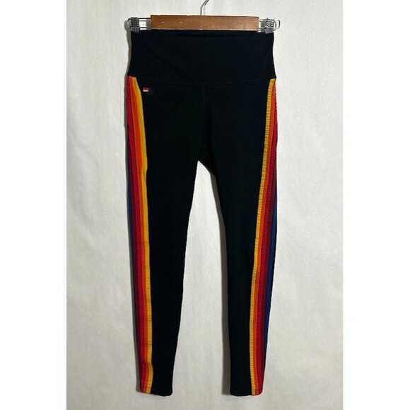 Aviator Nation Hi-Rise 5 Stripe Leggings Womens S Black - Picture 2 of 9